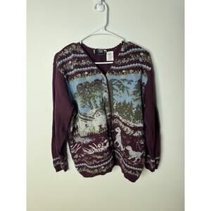 Vintage Northern Reflections by Parkhurst L Cardigan Dogs Forest Made In Canada